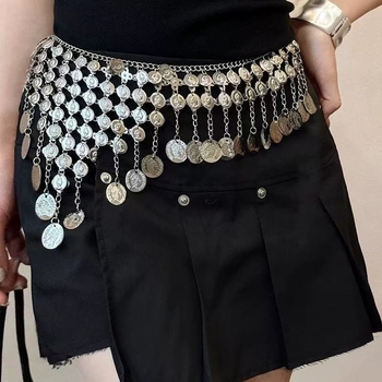 Traka za struk za ples trbuha, metalna, etničkog stila, duljina 105 cm, za žene