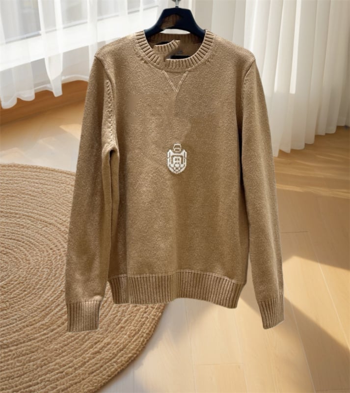 Πλεκτό πουλόβερ με κουκούλα και κέντημα, μείξη μαλλιού προβάτων, 3/4 μανίκια, στρογγυλή λαιμόκοψη, Φθινόπωρο 2025