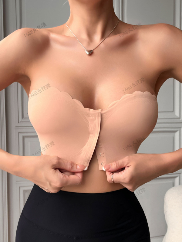 Bez naramenica grudnjak s prednjim kopčanjem; bez šavova; cijevasti oblik; glavni materijal najlon; podstava spandeks