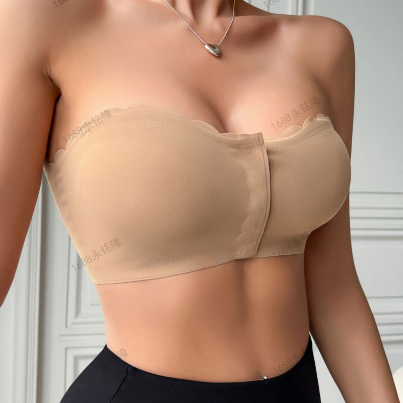 Bez naramenica grudnjak s prednjim kopčanjem; bez šavova; cijevasti oblik; glavni materijal najlon; podstava spandeks