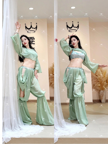 Kostim za trbušni ples za vježbanje – Četverodijelni set, šifon materijal, poliester 30–50%, elegantan stil, svjež i sladak