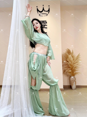 Kostim za trbušni ples za vježbanje – Četverodijelni set, šifon materijal, poliester 30–50%, elegantan stil, svjež i sladak