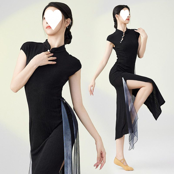 Plesni kostim - kineskog cheongsam stil, elastični poliester, rukav s zastavom, za belly dance (Proizvodni broj wBNrsz3S)