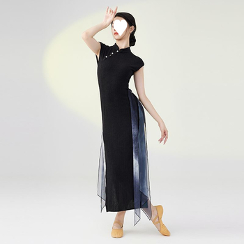 Plesni kostim - kineskog cheongsam stil, elastični poliester, rukav s zastavom, za belly dance (Proizvodni broj wBNrsz3S)