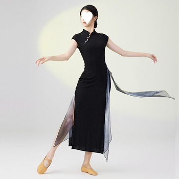 Plesni kostim - kineskog cheongsam stil, elastični poliester, rukav s zastavom, za belly dance (Proizvodni broj wBNrsz3S)