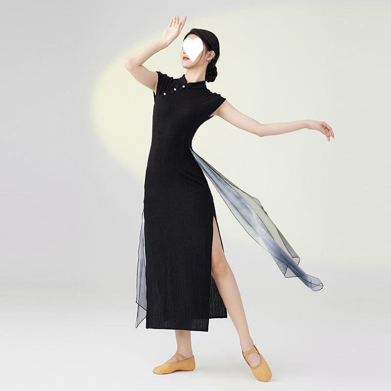 Plesni kostim - kineskog cheongsam stil, elastični poliester, rukav s zastavom, za belly dance (Proizvodni broj wBNrsz3S)