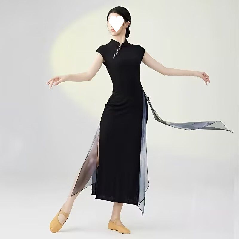 Plesni kostim - kineskog cheongsam stil, elastični poliester, rukav s zastavom, za belly dance (Proizvodni broj wBNrsz3S)