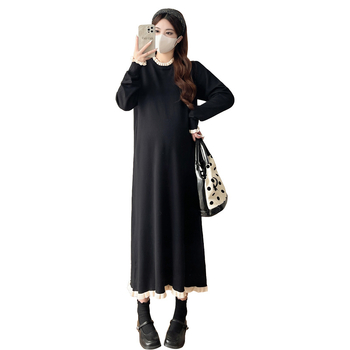 Φόρεμα εγκυμοσύνης με άνοιγμα θηλάσμου, γιακάς λωτού, σιλουέτα γοργόνας, μεσαίο μήκος, μακριά μανίκια, ύφασμα βαμβάκι-πολυεστέρας με 70–80% βαμβάκι και σπαντεξ