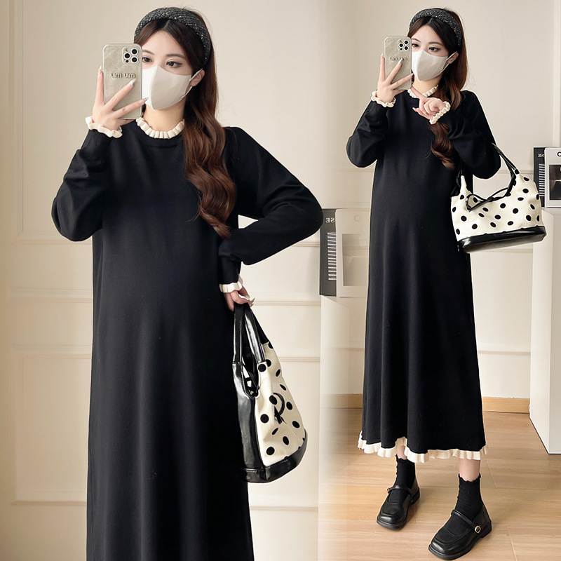 Φόρεμα εγκυμοσύνης με άνοιγμα θηλάσμου, γιακάς λωτού, σιλουέτα γοργόνας, μεσαίο μήκος, μακριά μανίκια, ύφασμα βαμβάκι-πολυεστέρας με 70–80% βαμβάκι και σπαντεξ