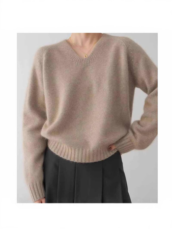 Ženski kašmiro-vuneni džemper s V-izrezom, debeli pleteni materijal, ležerni kroj, dugi rukavi