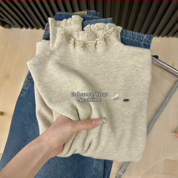 Pletený sveter z ovčej vlny, polovičný rolák, francúzsky štýl, štíhly strih