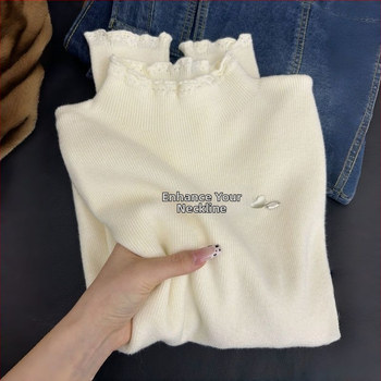 Pletený sveter z ovčej vlny, polovičný rolák, francúzsky štýl, štíhly strih