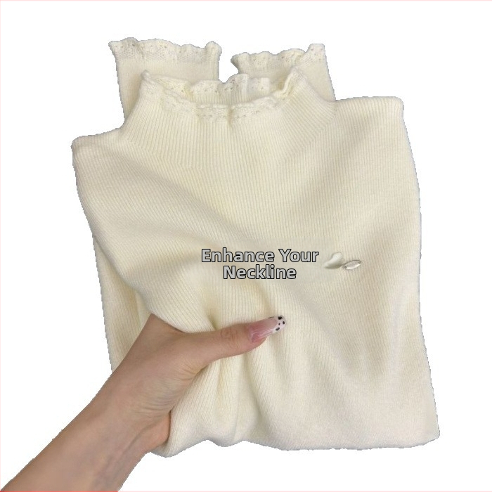 Pletený sveter z ovčej vlny, polovičný rolák, francúzsky štýl, štíhly strih