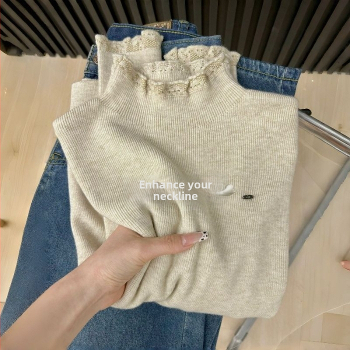 Pletený sveter z ovčej vlny, polovičný rolák, francúzsky štýl, štíhly strih