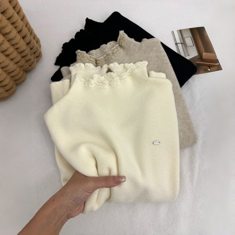 Pletený sveter z ovčej vlny, polovičný rolák, francúzsky štýl, štíhly strih