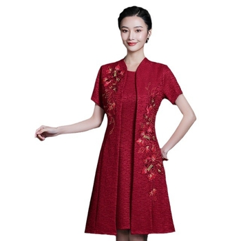 Ruha hamis kétrészes dizájn, A-vonalú midi, V-nyak, rövid ujjú, poliészter