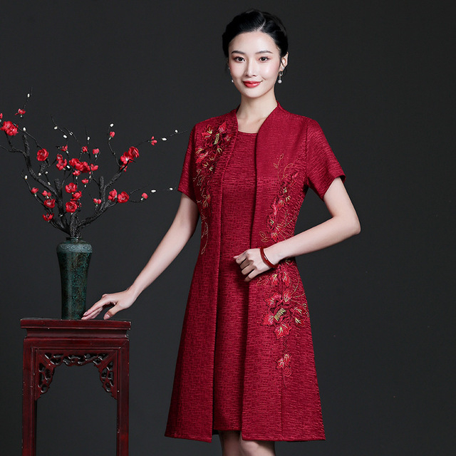 Ruha hamis kétrészes dizájn, A-vonalú midi, V-nyak, rövid ujjú, poliészter