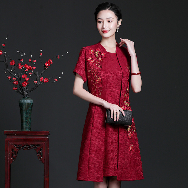 Ruha hamis kétrészes dizájn, A-vonalú midi, V-nyak, rövid ujjú, poliészter