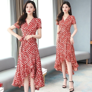 Egyrészes ruha, közepes hossz, A-vonal, V-nyakú, poliészter