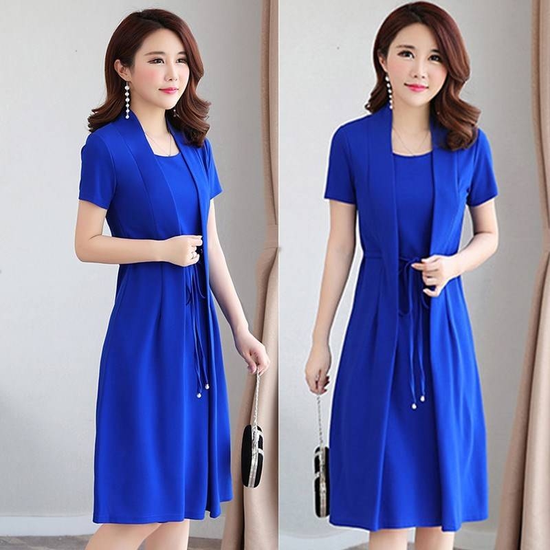 Két részes, illúziós midi ruha, A-vonalú, kerek nyakú, rövid ujjú, magas derekú, poliészter