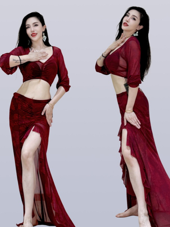 Set odjeće za belly dance vježbanje, Otisnuta mreža, Ljeto 2025, Poliester tkanina (30–50%), Elegantan stil
