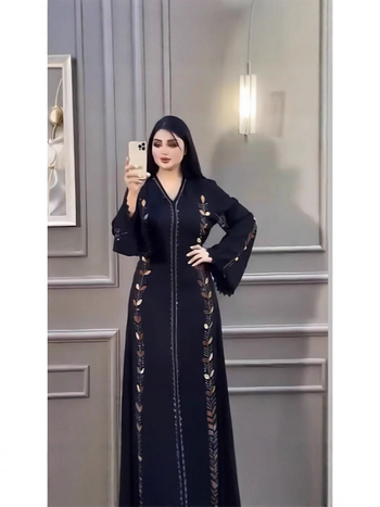 Ženska Abaya haljina, duga A-line, V izrez, Tencel (Lyocell) tkanina, 90–95% sastav, proljeće 2025