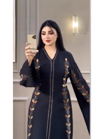 Ženska Abaya haljina, duga A-line, V izrez, Tencel (Lyocell) tkanina, 90–95% sastav, proljeće 2025