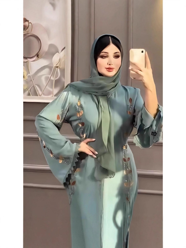 Ženska Abaya haljina, duga A-line, V izrez, Tencel (Lyocell) tkanina, 90–95% sastav, proljeće 2025