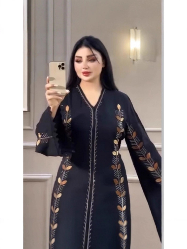 Ženska Abaya haljina, duga A-line, V izrez, Tencel (Lyocell) tkanina, 90–95% sastav, proljeće 2025