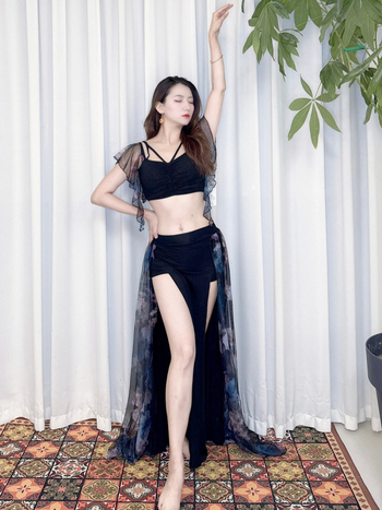 Set za vježbanje Belly Danca s gauzom — Modalna tkanina; poliester miješane tkanine ≤30% (dvije komponente); Elegantno; Šivanje