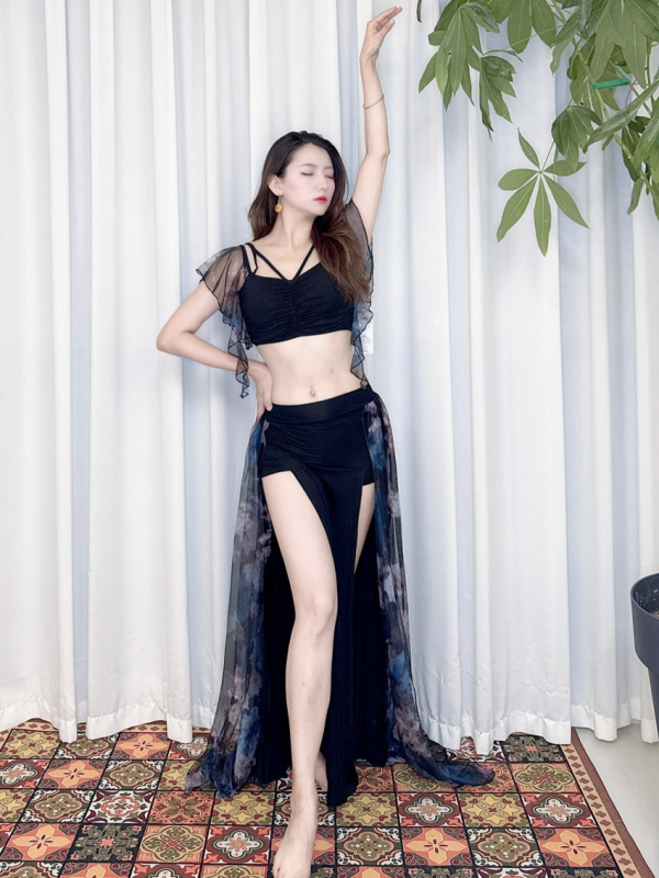 Set za vježbanje Belly Danca s gauzom — Modalna tkanina; poliester miješane tkanine ≤30% (dvije komponente); Elegantno; Šivanje