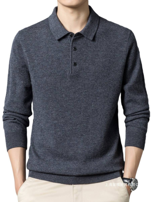 Pánske pletené tričko v štýle kardigánu, golier s reverom, dlhé rukávy, tenká pletenina, ľanové zmesové tkanivo