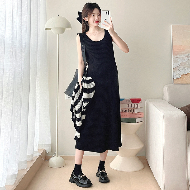 Σετ μητρότητας δύο τεμαχίων: πλεκτό τοπ ριγέ + φούστα με ιμάντες, θηλασμό-φιλικό, άνετος, στρογγυλό λαιμό, μακριά μανίκια, chenille ύφασμα με περιεκτικότητα σε βαμβάκι κάτω από 30%, στυλ Ιαπωνίας/Κορέας, άνοιξη/φθινόπωρο 2025