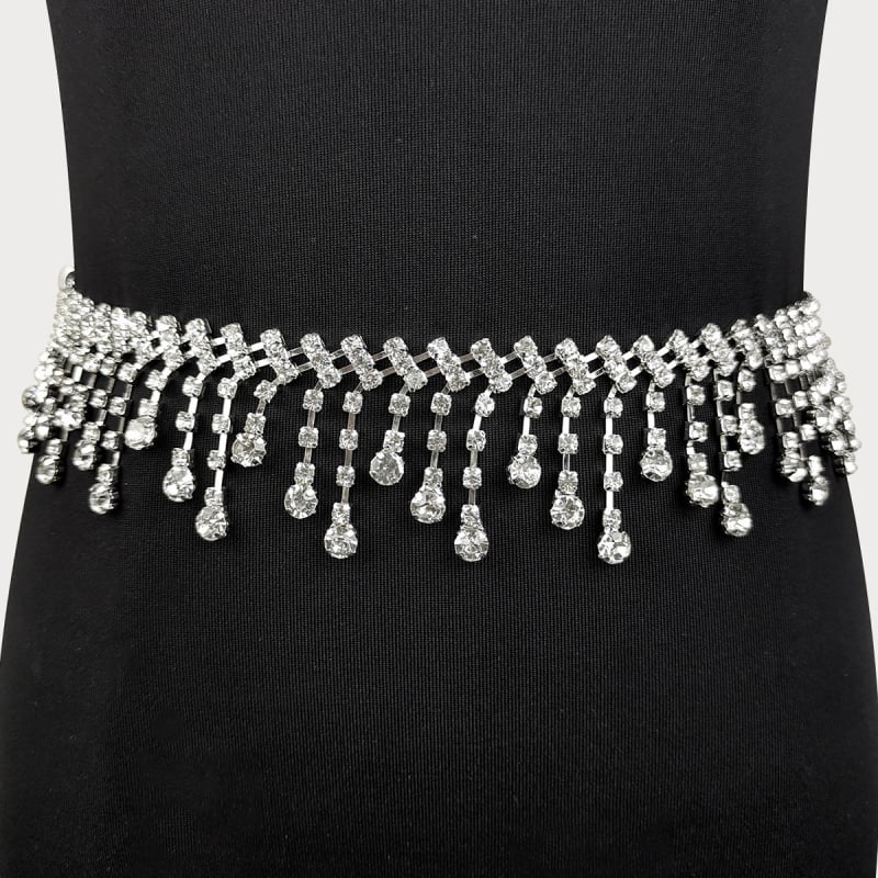 Lanac za struk Belly Dance s resicama i kristalima, metalni, širina 4 cm, stil All-match, jedinstveno omotavanje pojasa, mogućnost prilagodbe