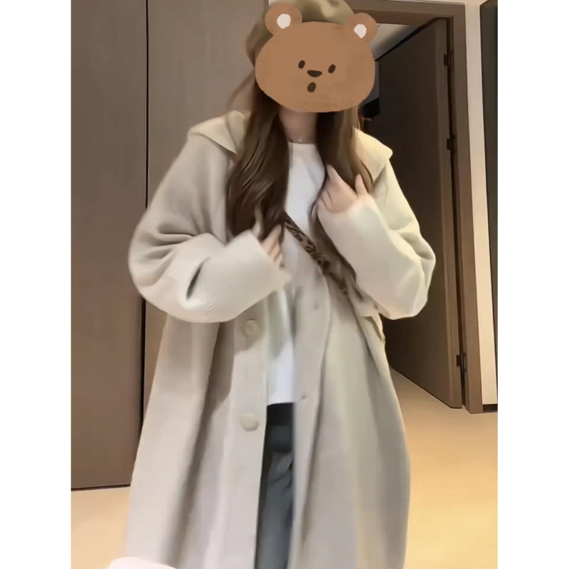 Ženski dugi pleteni kardigan s kapuljom, u Milk Tea boji, korejski stil, slobodan kroj, do koljena, za jesen i zimu
