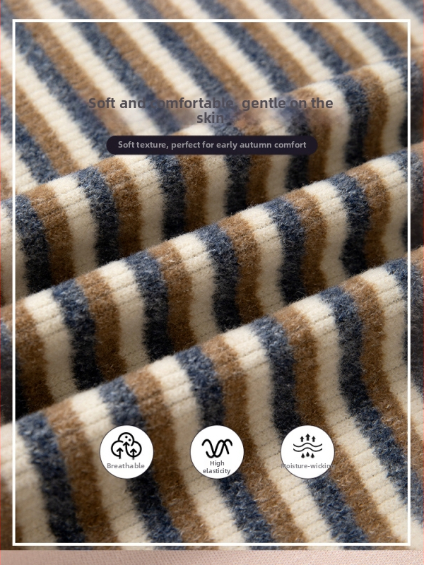 Dámsky pruhovaný hrubý pletený sveter, voľný strih, dlhé rukávy, výstrih do tvaru U, zmes polyester/spandex, 70–80% polyester, menej ako 30% spandex