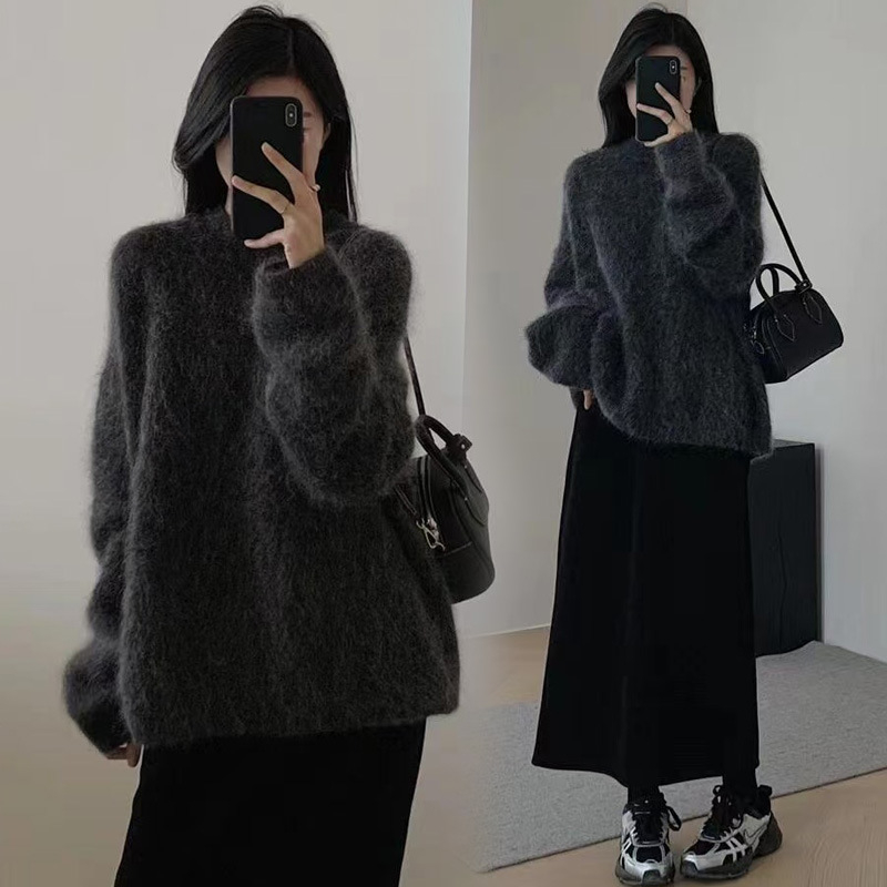 Trudnički komplet – zimski, korejski stil, pleteni top i midi suknja