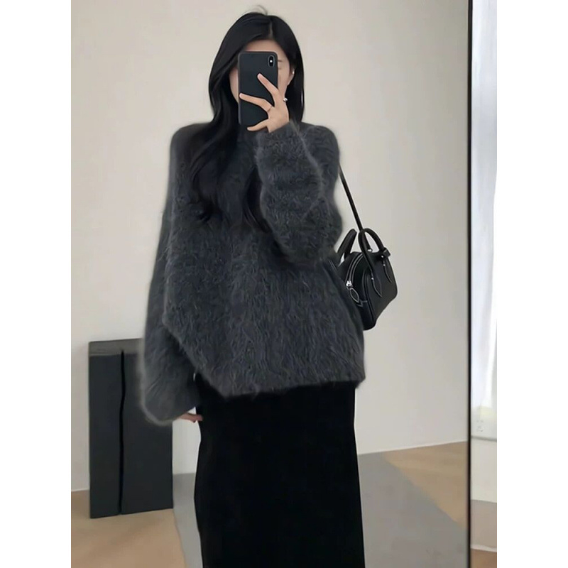 Trudnički komplet – zimski, korejski stil, pleteni top i midi suknja