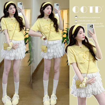 Trudnički dvodijelni kostim s rukavima 5/4, Chenille tkanina od pamuka; glavni materijal: pamuk, udio pamuka ispod 30%, japansko-korejski ležerni stil