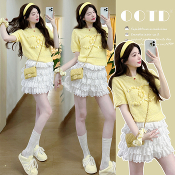 Trudnički dvodijelni kostim s rukavima 5/4, Chenille tkanina od pamuka; glavni materijal: pamuk, udio pamuka ispod 30%, japansko-korejski ležerni stil