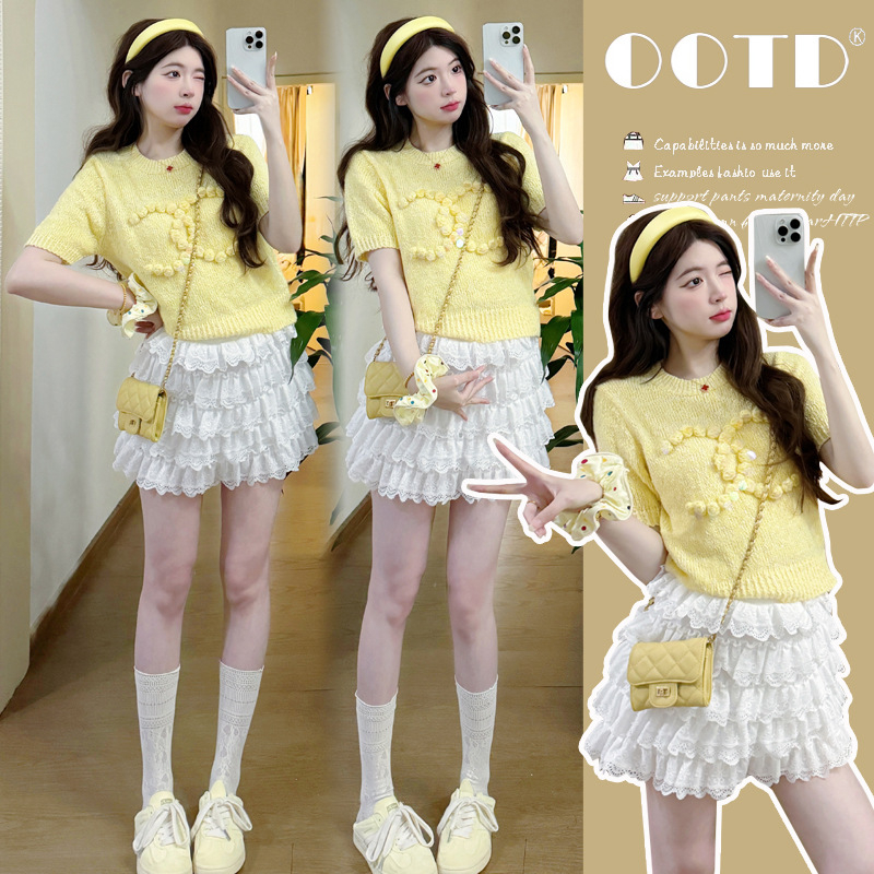 Trudnički dvodijelni kostim s rukavima 5/4, Chenille tkanina od pamuka; glavni materijal: pamuk, udio pamuka ispod 30%, japansko-korejski ležerni stil