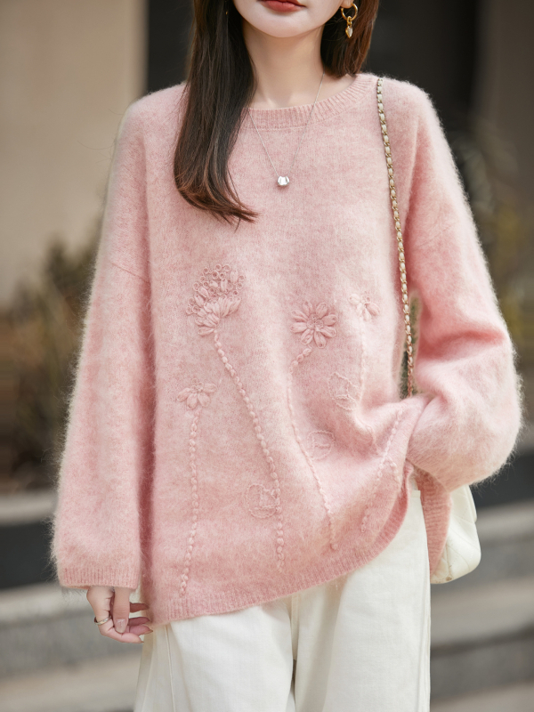 Γυναικείος πλεκτός πουλόβερ μαλλιού, 95% μαλλί, παχύς, χαλαρή γραμμή, στρογγυλός γιακάς, κομψό αστικό στυλ