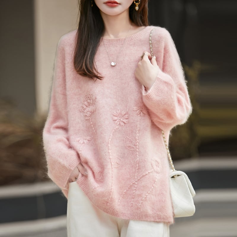 Γυναικείος πλεκτός πουλόβερ μαλλιού, 95% μαλλί, παχύς, χαλαρή γραμμή, στρογγυλός γιακάς, κομψό αστικό στυλ