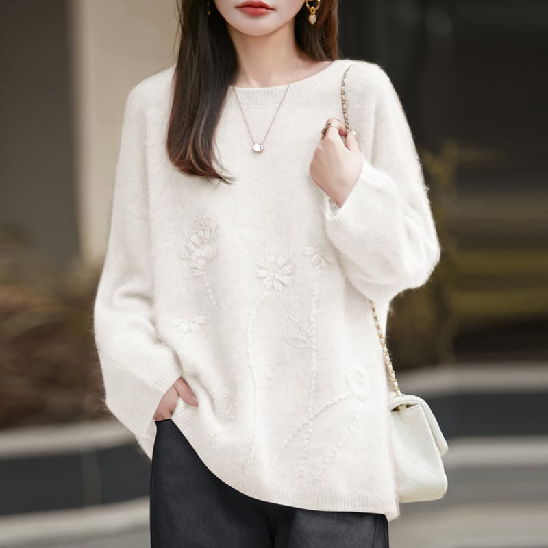 Γυναικείος πλεκτός πουλόβερ μαλλιού, 95% μαλλί, παχύς, χαλαρή γραμμή, στρογγυλός γιακάς, κομψό αστικό στυλ