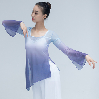 Top de dans pentru femei: material plasă elastic, 95% spandex, îmbrăcăminte de dans pentru balet și dans chinezesc