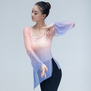 Top de dans pentru femei: material plasă elastic, 95% spandex, îmbrăcăminte de dans pentru balet și dans chinezesc