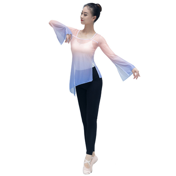 Top de dans pentru femei: material plasă elastic, 95% spandex, îmbrăcăminte de dans pentru balet și dans chinezesc