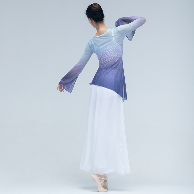Top de dans pentru femei: material plasă elastic, 95% spandex, îmbrăcăminte de dans pentru balet și dans chinezesc
