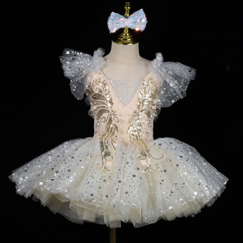 Детска балетна tutu пола с пайети – принцесен стил, полиестерна материя, за сценично изпълнение, за деца 3–8 г
