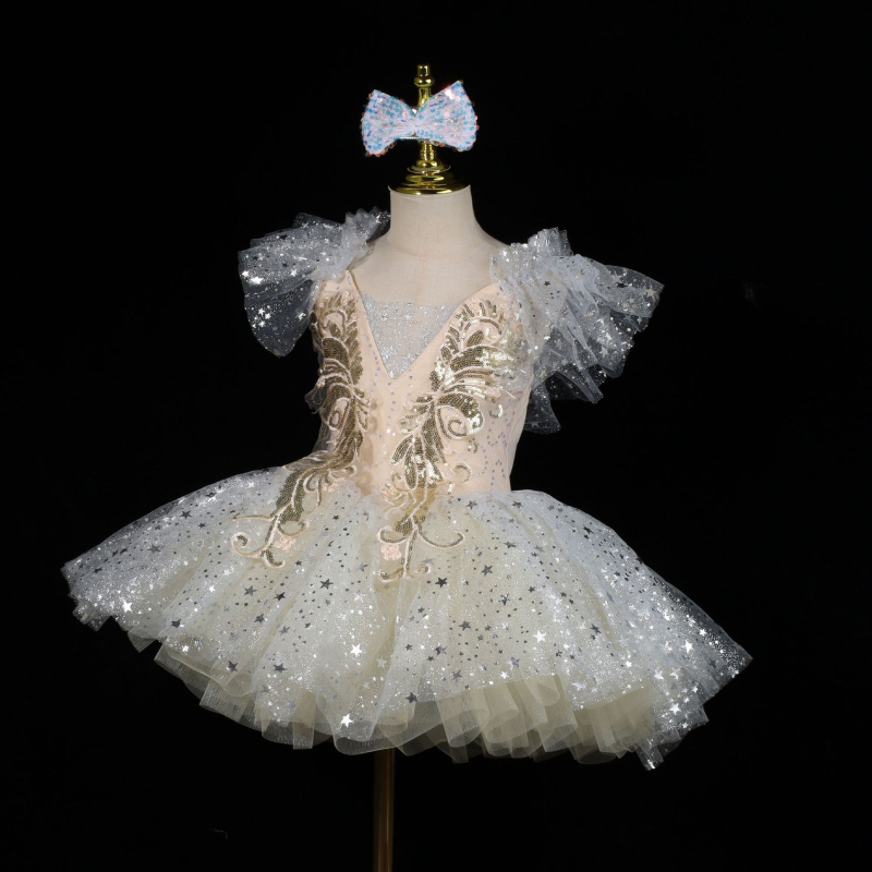 Детска балетна tutu пола с пайети – принцесен стил, полиестерна материя, за сценично изпълнение, за деца 3–8 г